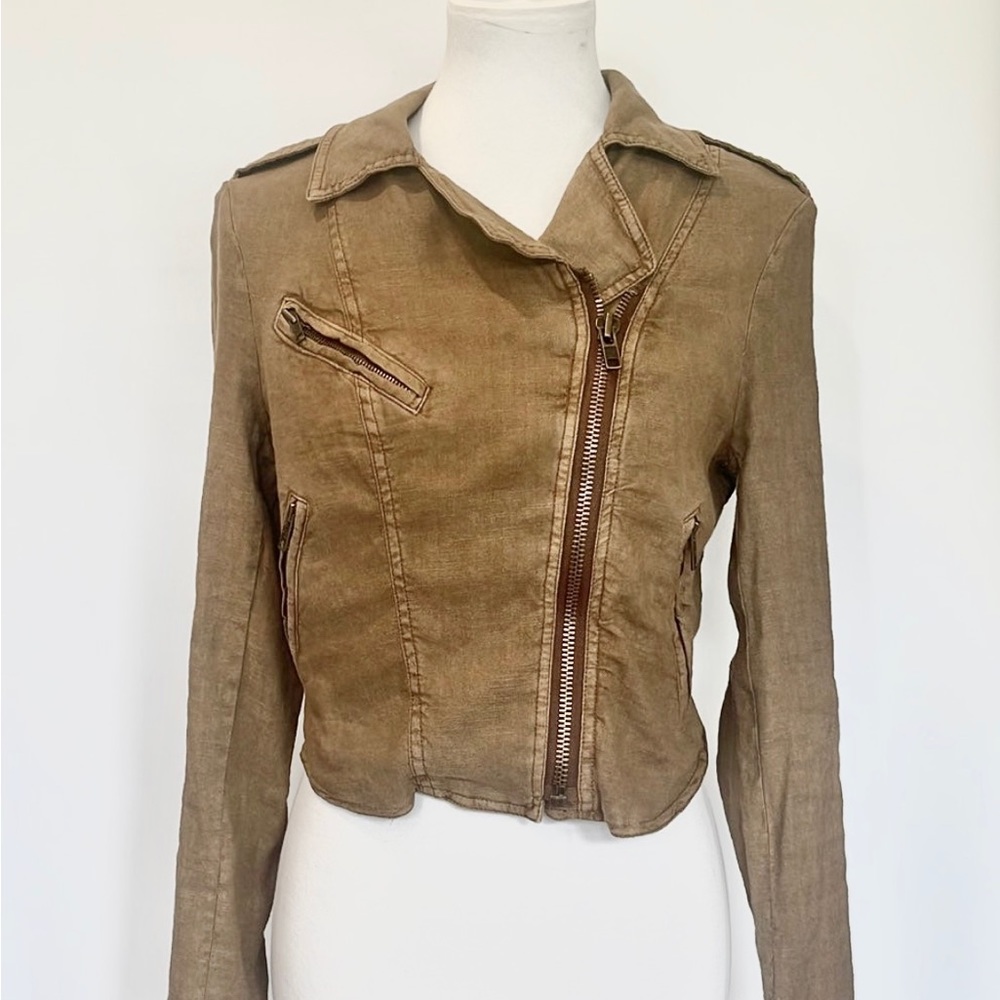 Free People Light Brown Fitted Linen Jacket Size 2